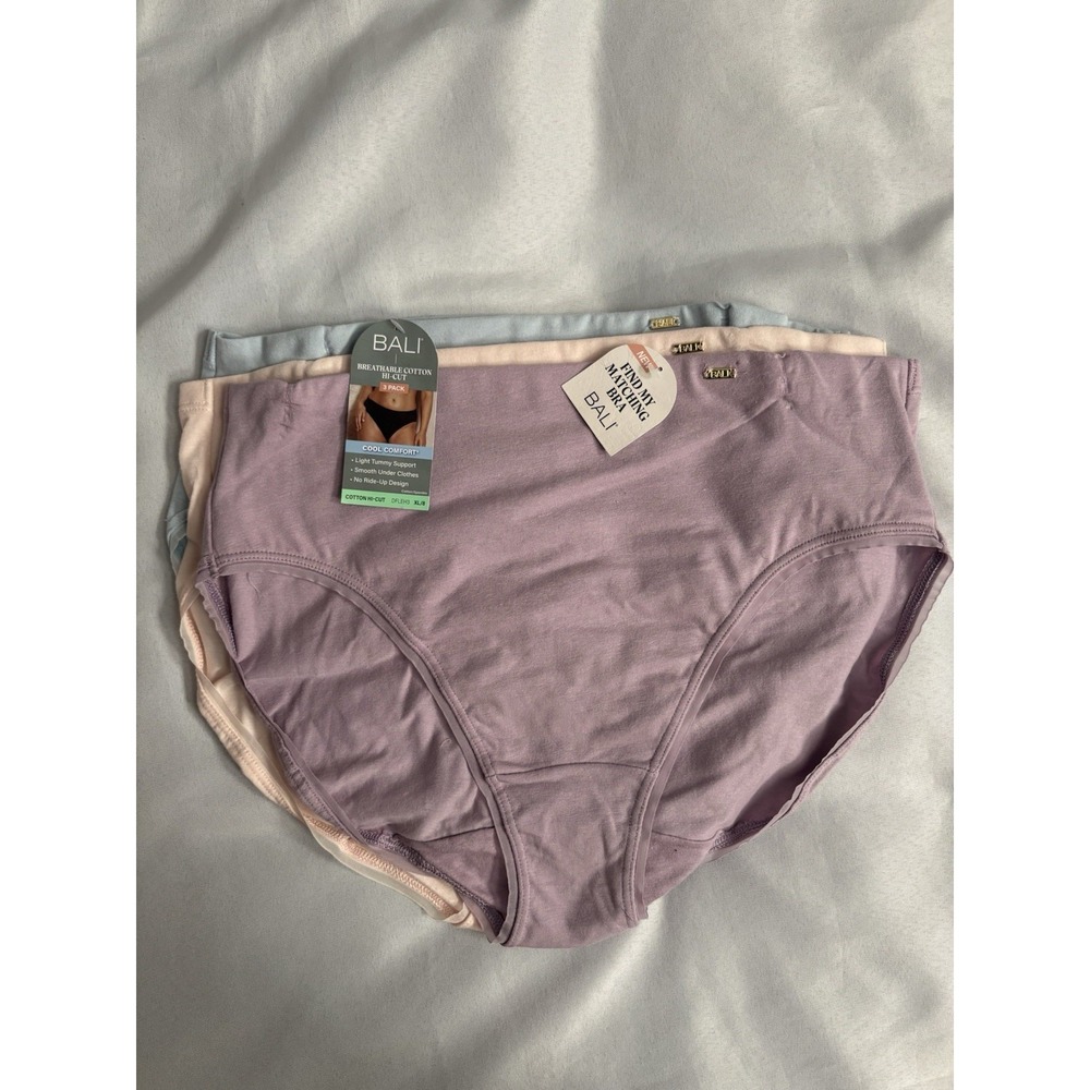 NEW Bali Breathable Cotton Hi-Cut Panty DFLEHC Women's Panty Size XLarge 3 Pair
